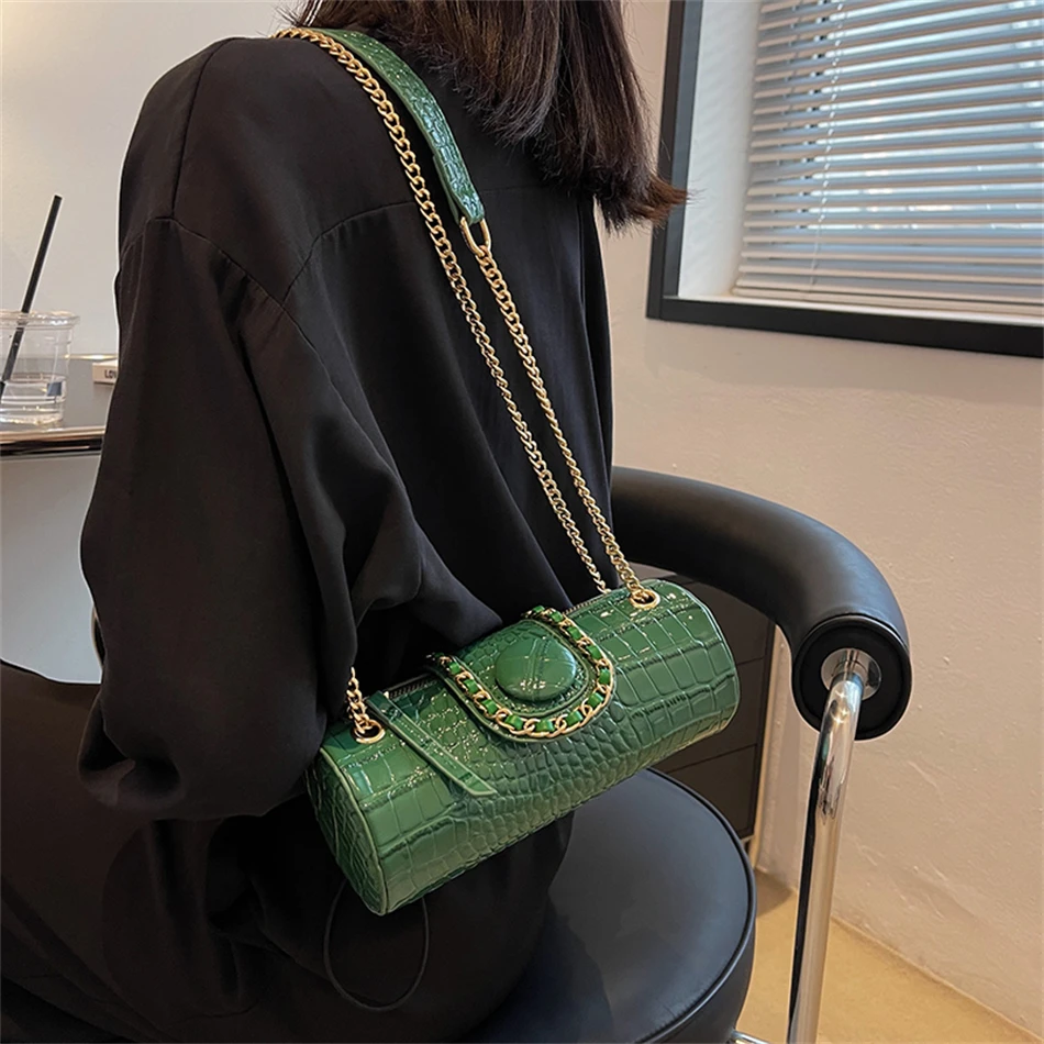 

Small Chain Barrel Shaped PU Leather Bags for Women 2023 Fashion New Women's Luxury Designer Handbags Shoulder Crossbody Bags