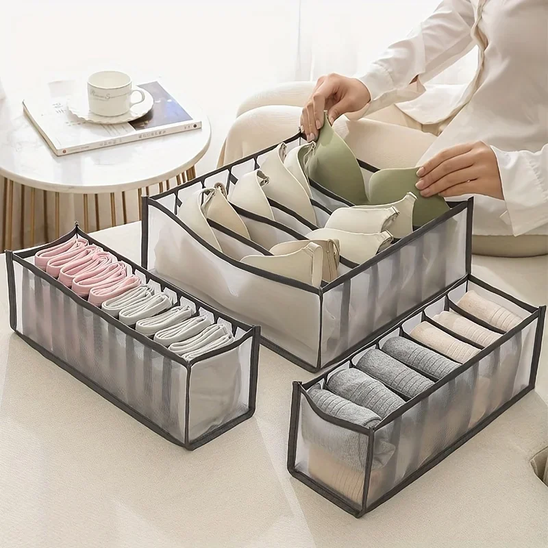 3pcs/ set Underwear Fabric Drawer Storage Basket, Socks Storage Drawer Box For Panties Bras Ties, Clothes, Organizer Of Wardrobe 3