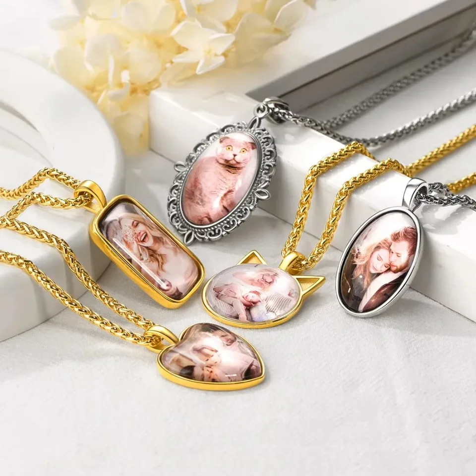 MunkiMix Collana Personalizzata Con Foto E Testo - Ciondolo Rotondo O Cuore, Acciaio Inox Argento O Nero, Regalo Per Mamma O Fidanzata - 5