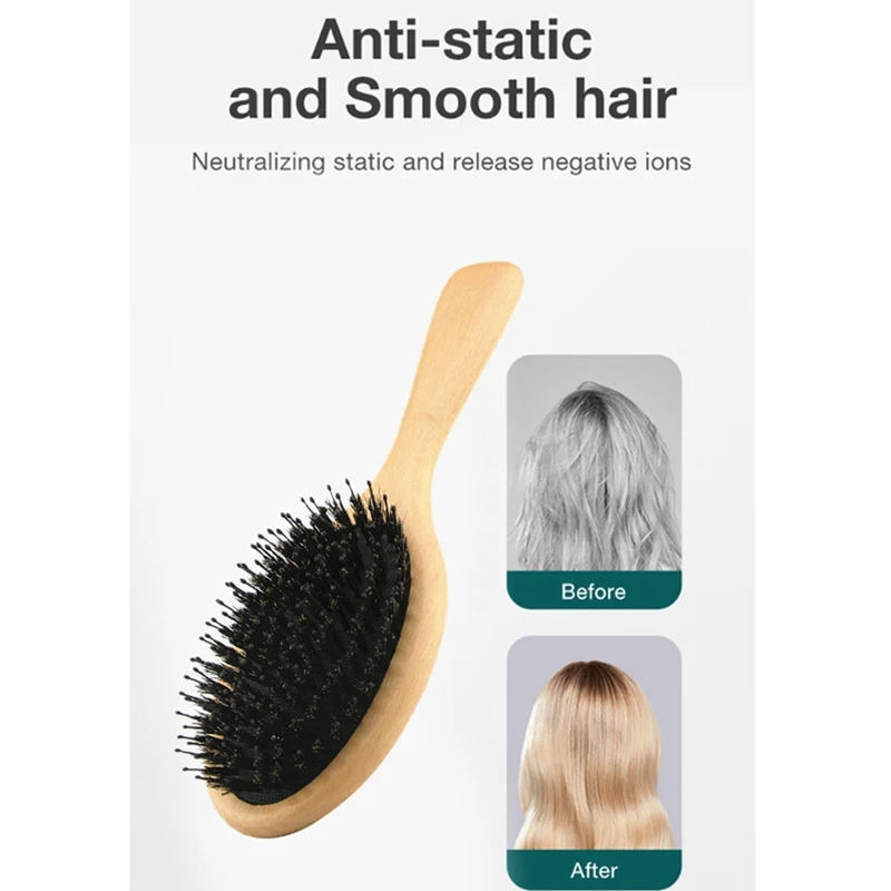 

Boar Bristle Hair Brush Natural Beech Comb Hairbrush For Curly Thick Long Dry Wet Hair Detangler Massage Brushes Women Durable B