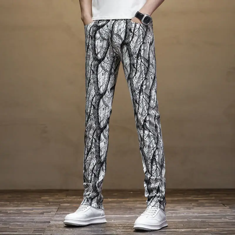 

2023 Fashion High Quality Retro Summer Handsome Personality Men's Jeans Embroidered Snake Print Pattern pants men clothing