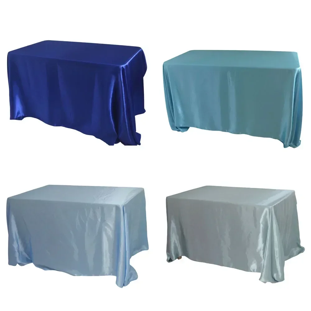Reusable Satin Tablecloth Wedding Mariage Party Decoration Polyester Picnic Countryard Birthday Christmas Table Cloth White/Blue 6