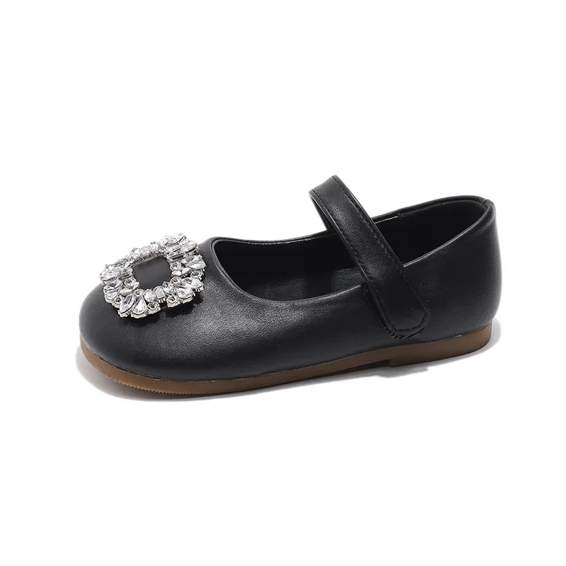 Children's Leather Shoes Shallow Rhinestone Party Shoes for Baby Girl Causal Fashion Versatile Kids Princess Wedding Flat