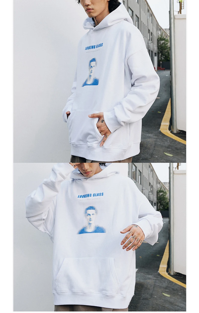 New 2022 Wholesale Black White 2 Colors Cartoon Man Graphic Hooded Sweatshirts Heavyweight Cotton Unisex Fleece Lining Hoodies blue hoodie