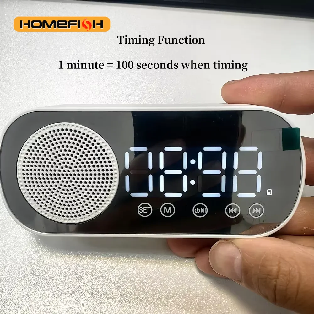 USB Plug-in Mirror Digital Alarm Clock Timer Support TF FM Radio Wireless Speaker Subwoofer Desktop Music Player