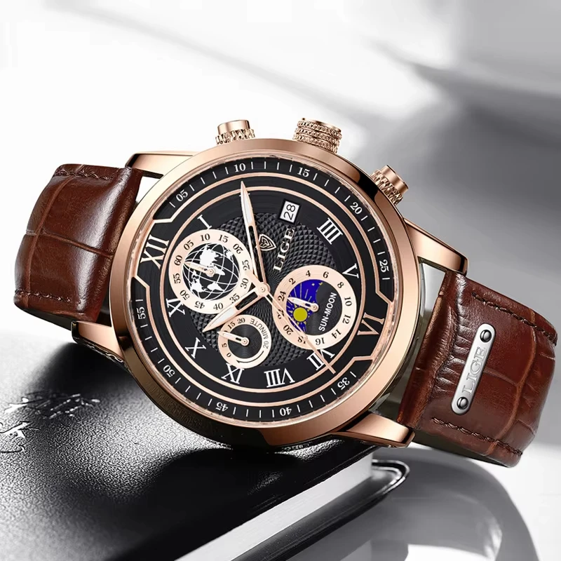 Luxury Men's Luminous Leather Sports Chronograph Watch