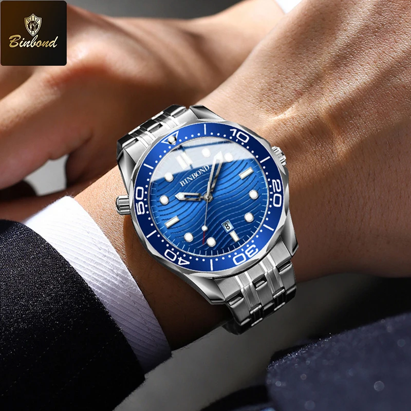 BINBOND Top Brand Casual Fashion Ultra-thin Sea Horse Series Quartz Mens Watches 30M Waterproof Luminous Sports Mens Watches 2