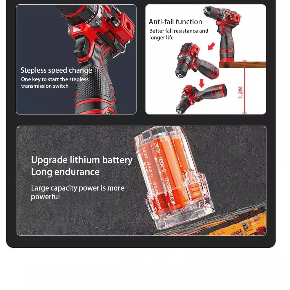 강력한 20V 무선 임팩트 드라이버, 금속 척 포함, 브러시리스 전동 드릴, 가정용 DIY, 나사 조임 및 드릴링 도구