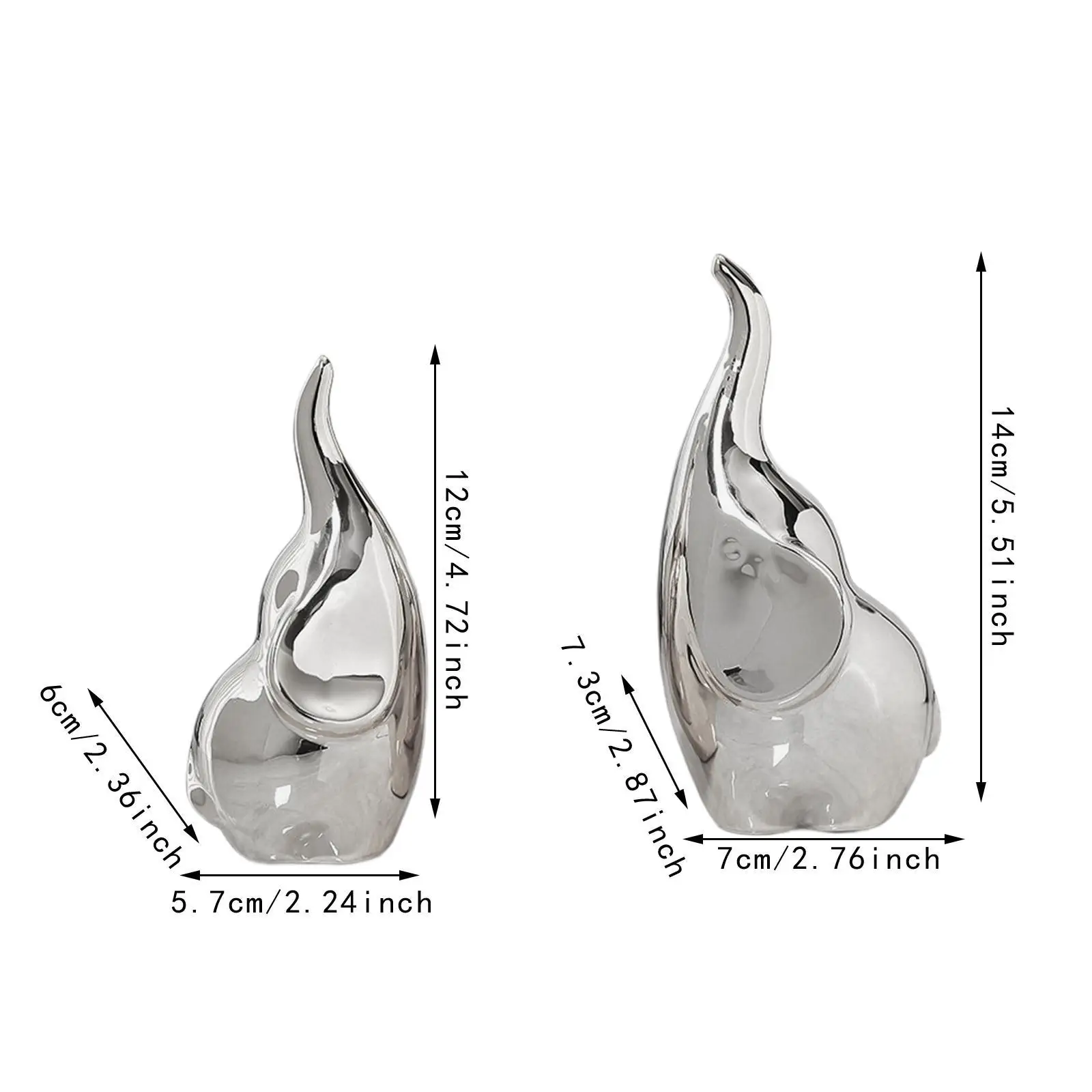 2x Elephant Figurine Sculpture Art Statuette Desk Animal Present Cute Ornament