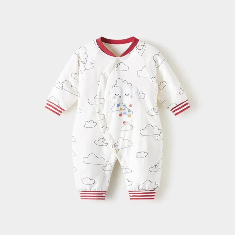 

Winter Baby Boys Girls Romper O-Neck Print Long Sleeves Design Infant Thicker Warm Jumpsuit Newborn Cotton Coat Pajamas A2947