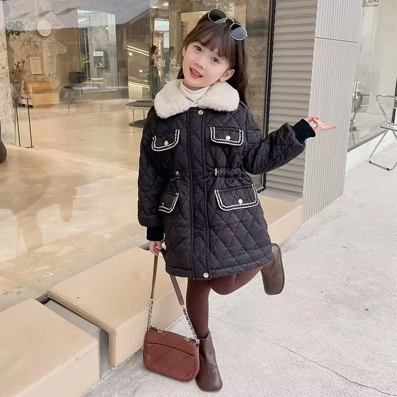 

Girls Coat Jacket Winter Cotton Windbreak 2023 Charming Warm Plus Thicken Furs Overcoat Comfortable Children's Clothing