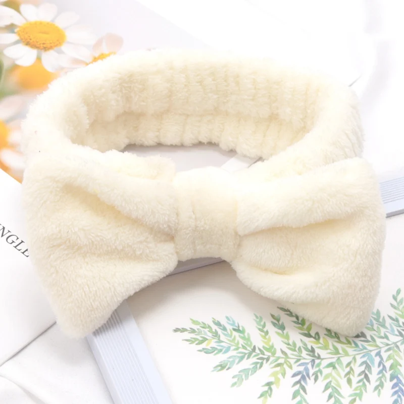 Soft Bow Headbands SPA Yoga Big Solid Color Coral Fleece Elastic Hair Bands Women Washing Face Cute Makeup Hairband Accessories 5