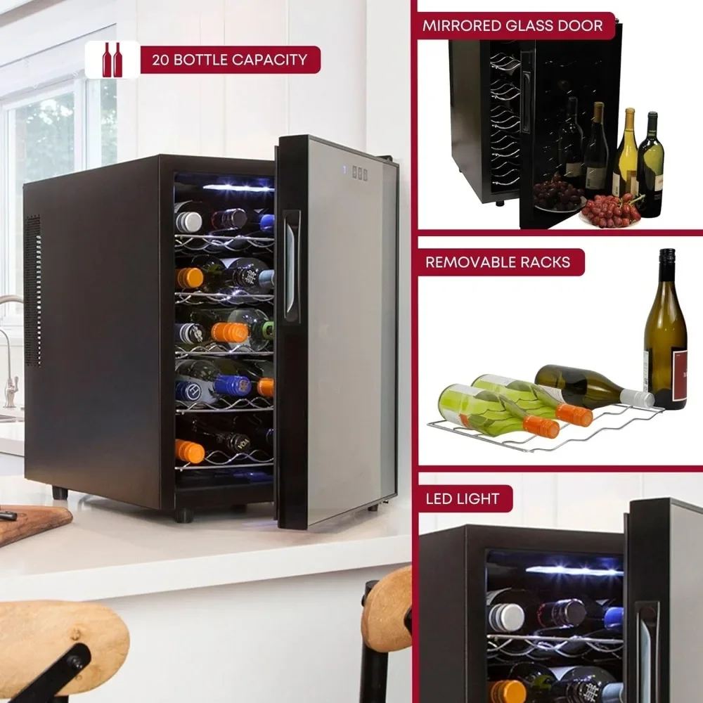 NEW-Wine Fridge - Wine Cooler, 20 Bottle Wine Cabinet for Champagne, Red & White Wine, Freestanding Cellar For Bar, Home, Kitche