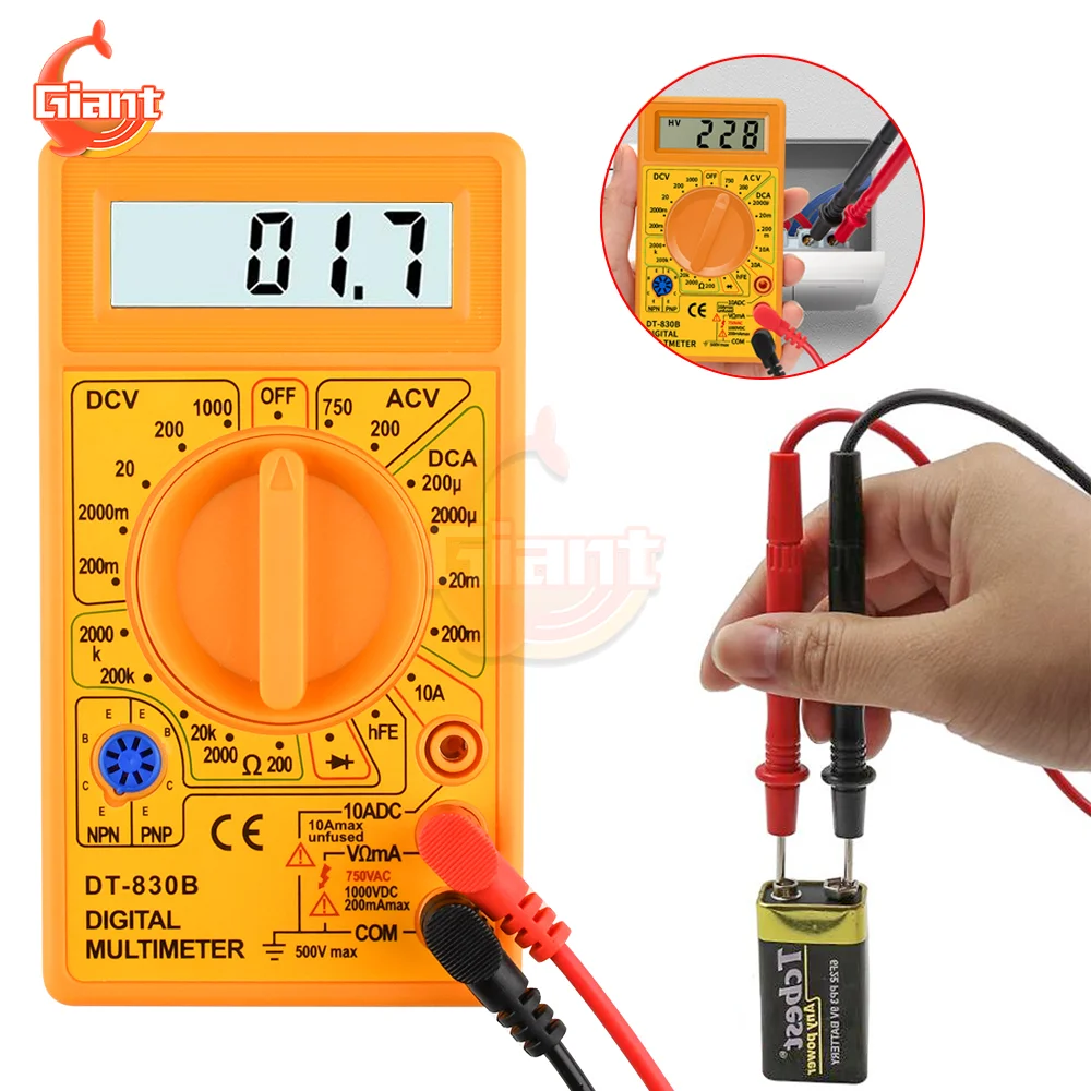 

DT830B Digital Multimeter AC/DC Electric Voltmeter Ammeter Universal Voltage Current OHM Multi Meter Tester Resistance Tester
