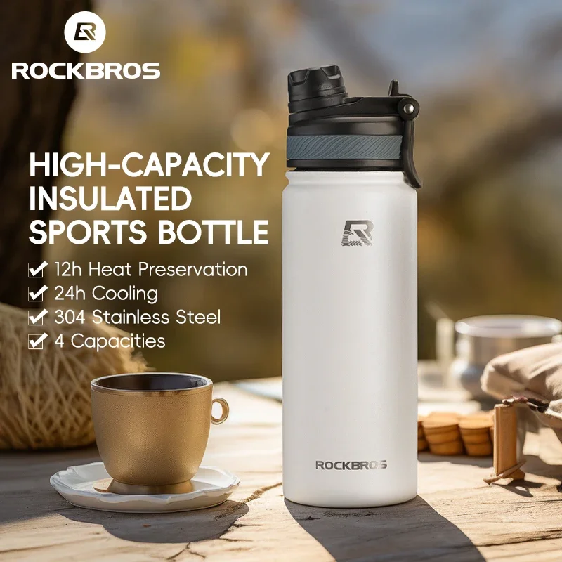 

ROCKBROS 1L Thermal Water Bottle Sports Water Bottle Non Slip 304 Stainless Steel Cold And Hot Thermo Cup Cycling Hiking Equip