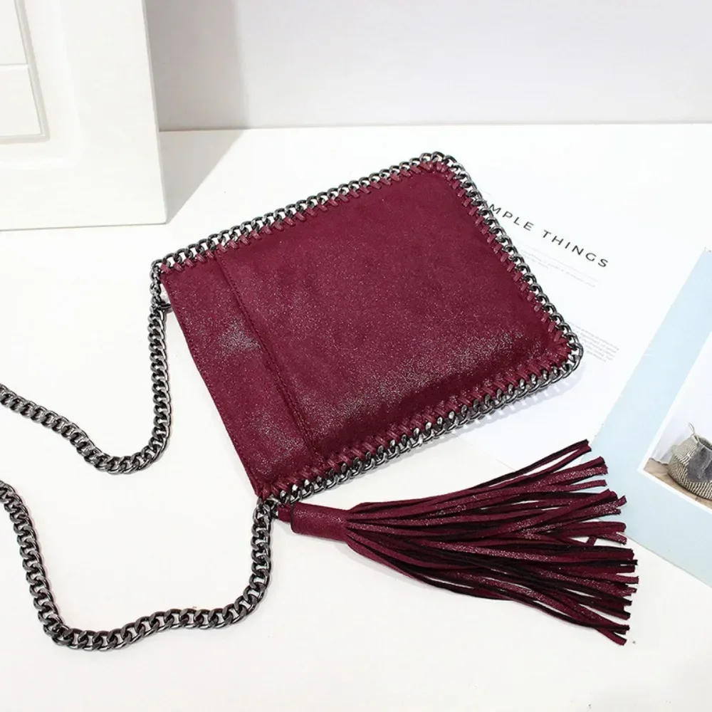 Vegan PU Leather Crossbody Sling Bag Women Luxury Designer Fashion Chain Tassel Shoulder Bag Female Casual Vintage Messenger Bag