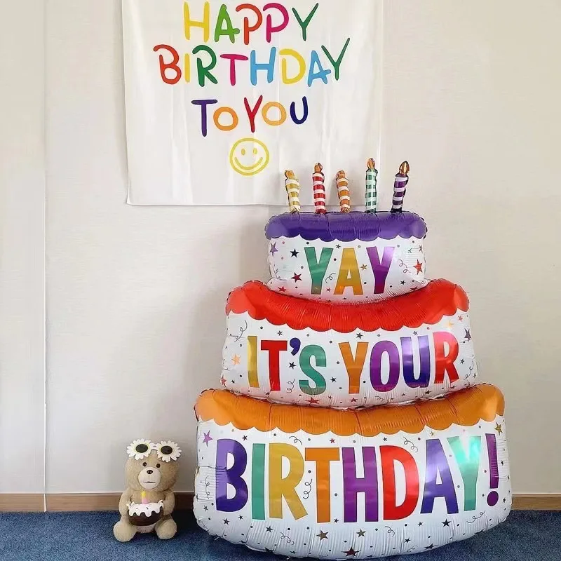 Foil Birthday Balloons 3D Aluminum Film Colored Double Layer Cake 1 Year Old Baby Shower Birthday Party Supplies