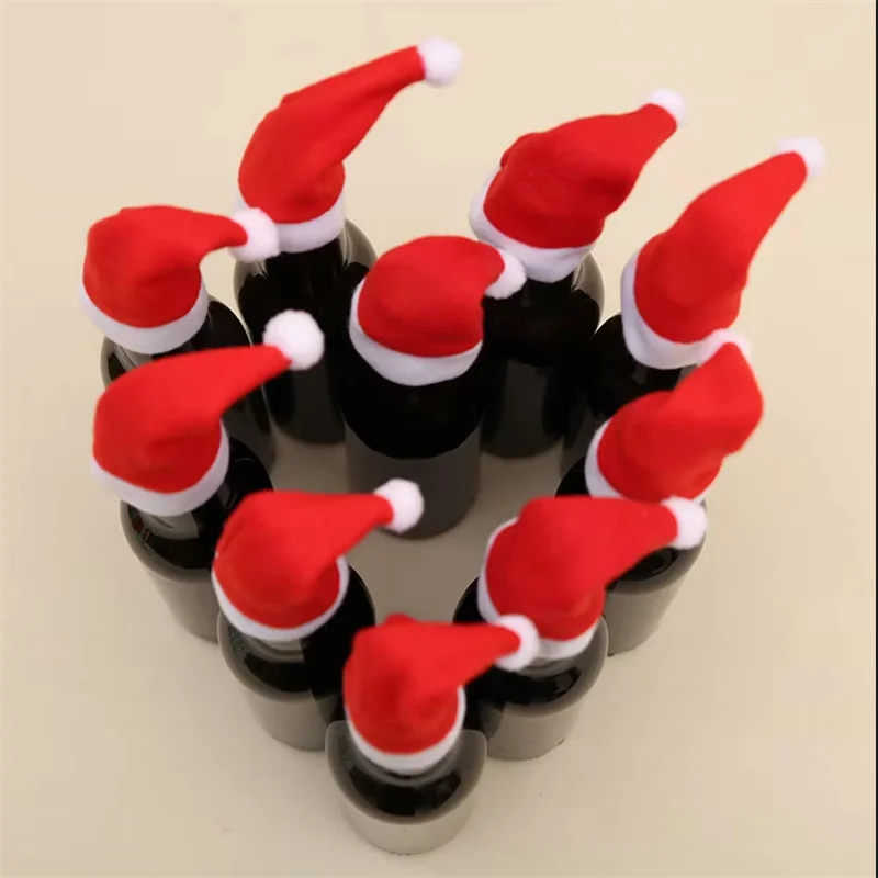 Christmas Decoration 12cm Christmas Hat Knife And Fork Cover Champagne Wine Bottle Cover Pulley Cloth Hat Cutlery Set