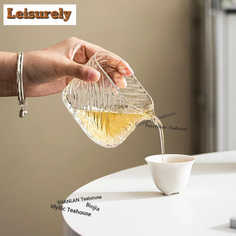 210ml Glacier Pattern Glass Square Round Tea Pitcher Pour Tea Cha Hai Dispenser Justice Cup Fair Mug For Tea Accessories Craft
