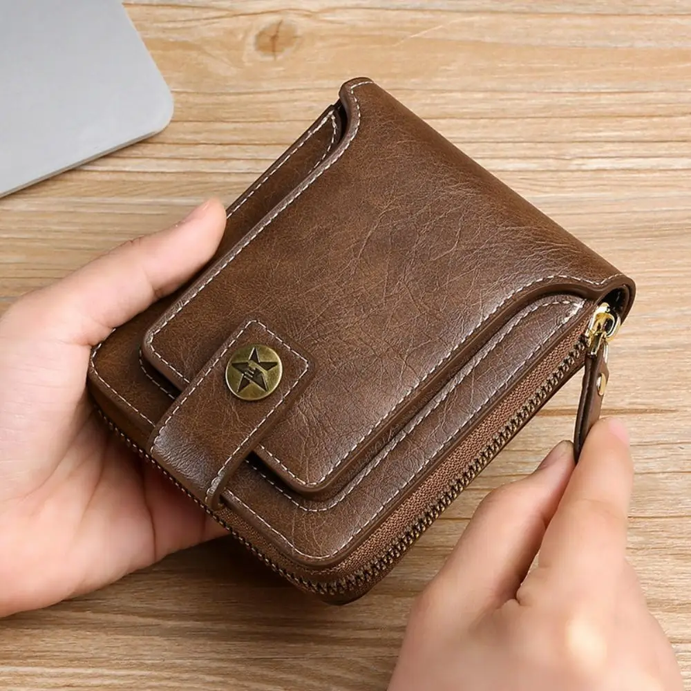 

PU Leather 2 Fold Purse Fashion Durable Multi-position Men's Short Wallet Retro Wear-resistant Male Leather Purse Travel
