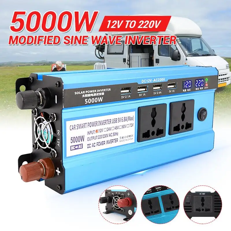 

5000W Power Inverter Modified Sine Wave 12V to 220V Transformer Convert 4 USB Socket Converter Car Charger Converter Adapter