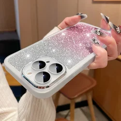Custodia per telefono in silicone morbido e shockproof con protezione per l'obiettivo a gradiente glitterato