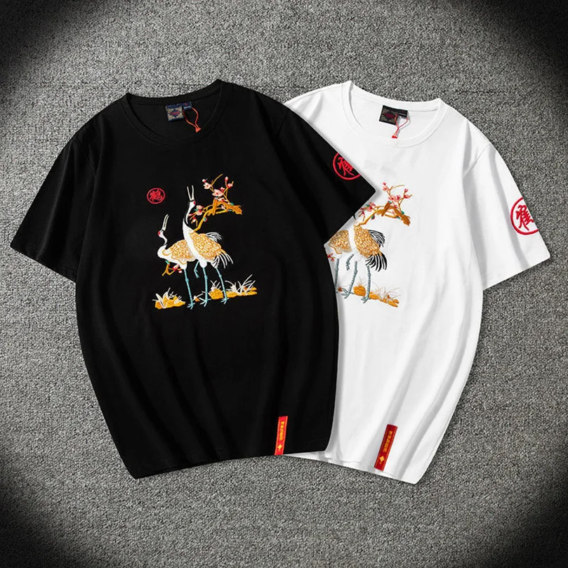 Kranich Stickerei Herren Luxus Oversize Anime T-Shirt Kurzarm Punk Kleidung Jersey T-shirt Baumwolle Teenager Junge Sommer 2026 Z1 – Detail 7