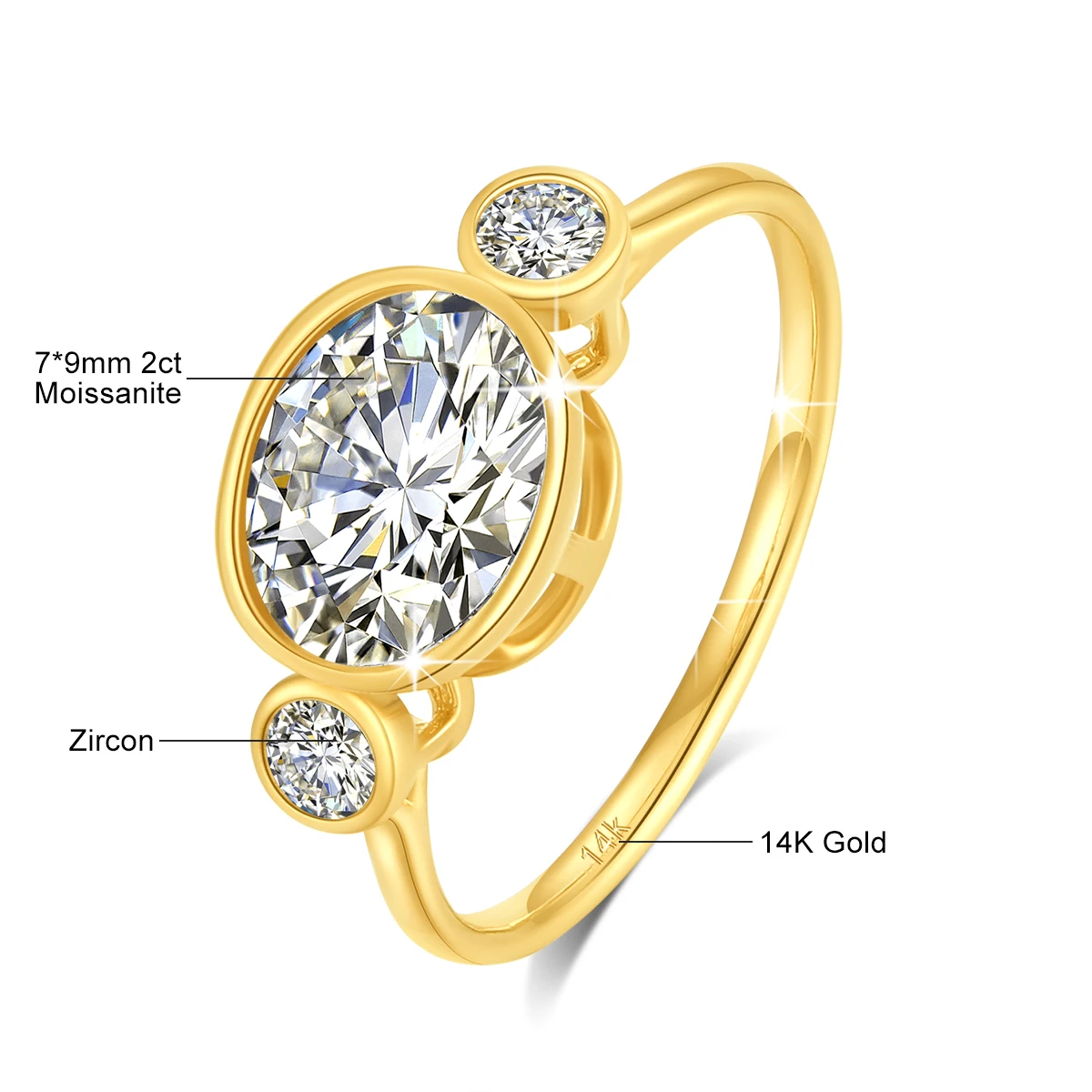 100% Real 14k Gold Moissanite Ring Oval 2carat 7*9mm Stone Women  AU585 Original K Gold Luxury Brand Wedding Jewelry Gift Female 6