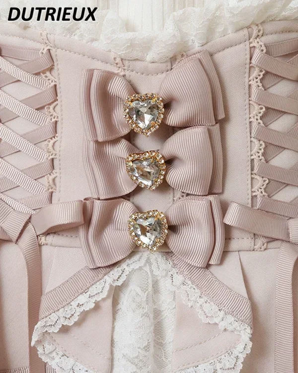 Japanese High Waist Drawstring Slim-Fit Lolita Skirt Women Multi-Layer Lace Bow Cake Skirts Summer Pleated Skirt lolita skirt
