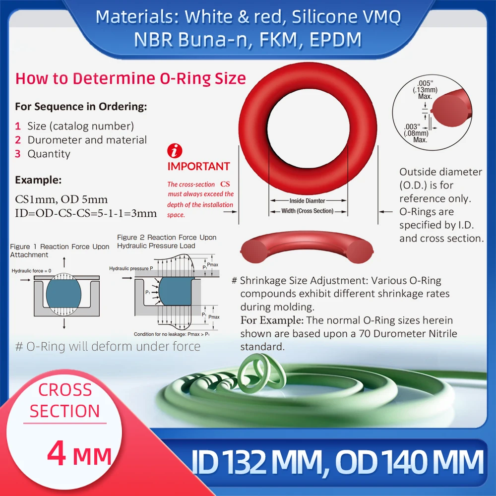 O  CS 4 mm ID 132 mm OD 140 mm , Ǹ VMQ NBR FKM EPDM ORing Seal Gask