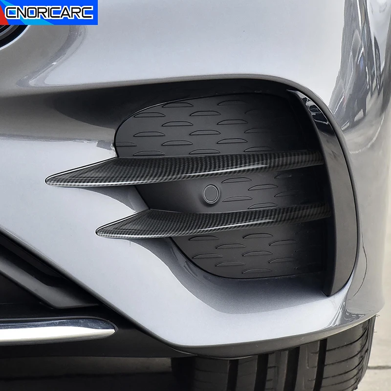 

For Mercedes Benz E Class W213 2020-21 Car Front Fog Light Lamp Grille Slats Trim Strips Carbon Fiber Pattern Exterior Accessory