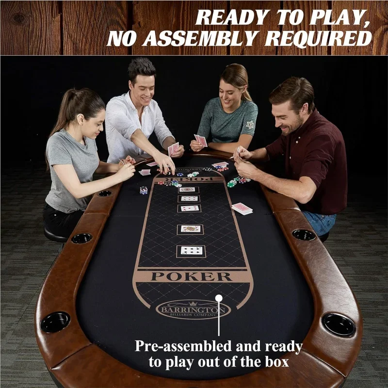 Barrington Charleston 10 Player Folding Poker Table Oval Card Table Casino Style Tournament Poker Table with Padded Rails