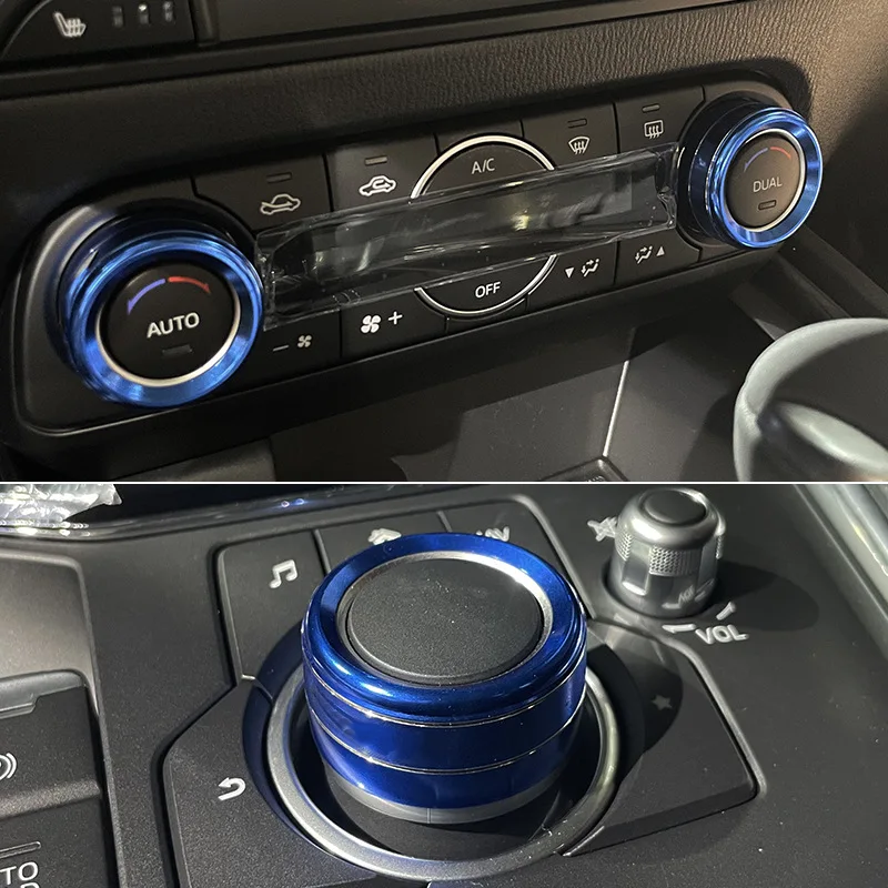 3 stücke Aluminium Legierung Knopf Dekoration Ring Für Mazda 3 CX-5 CX-8 CX-9 Atenza Axela Innen Zubehör AC Schalter Media control – Detail 2