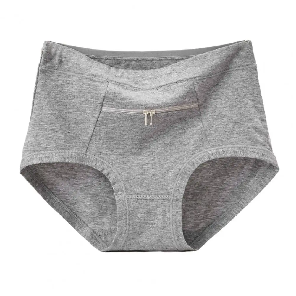 Women Underwear Anti-theft Zipper Pocket High Waist Seamless Stretch Cotton Middle-aged Mom Grandma Brief Panties Underpants