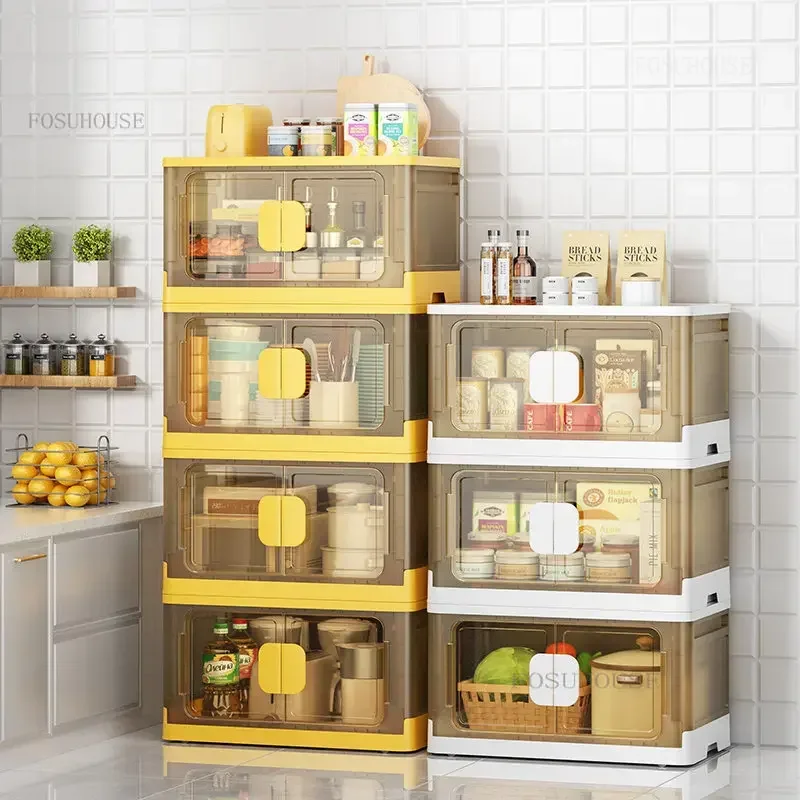 Plastic Nordic Kitchen Cabinet Home Furniture Floor Multi-layer Foldable Storage Cabinet Living Room Locker Bedroom Storage Box 4