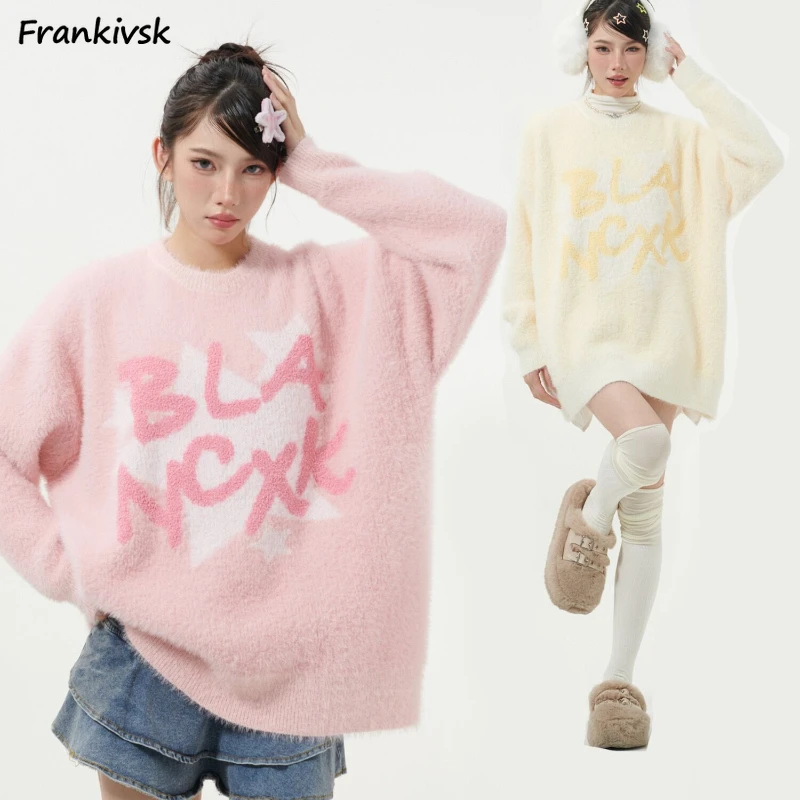 

Sweaters Women All-match Aesthetic Youthful Popular Long Sleeve Baggy Streetwear Hotsweet Embroidery Dopamine Knitting Autumn