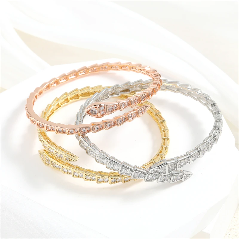 Cubic Zirconia Bracelet Fashion Snake Bone Cubic Zirconia Copper Metal Open Bracelet Women Men Couple Holiday Gift Party Everyday Jewelry