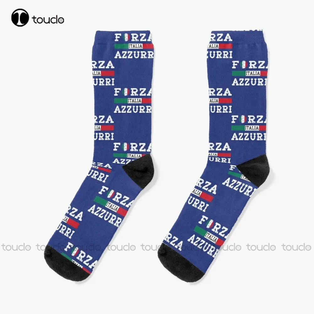 

Italy Forza-Azzurri Soccer Socks Womens Athletic Socks 360° Digital Print Christmas Gift Street Skateboard Socks Colorful