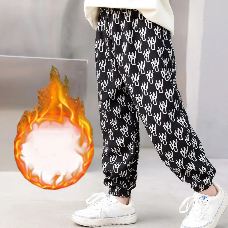Winter Pants for Boys Fleece Thicken Plaid Girls Sweatpants Casual