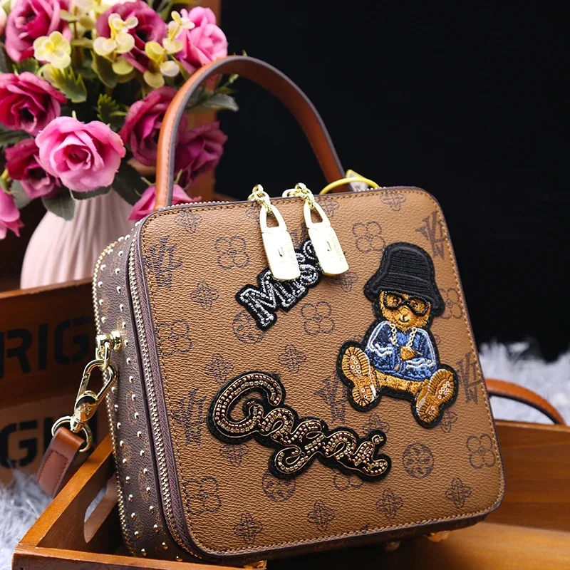 

100% Genuine Leather 2023 Fashion Embroidery Cartoon Print Diagonal Shoulder Bag Purses and Handbags Luxury Designer Sac Luxe Gg