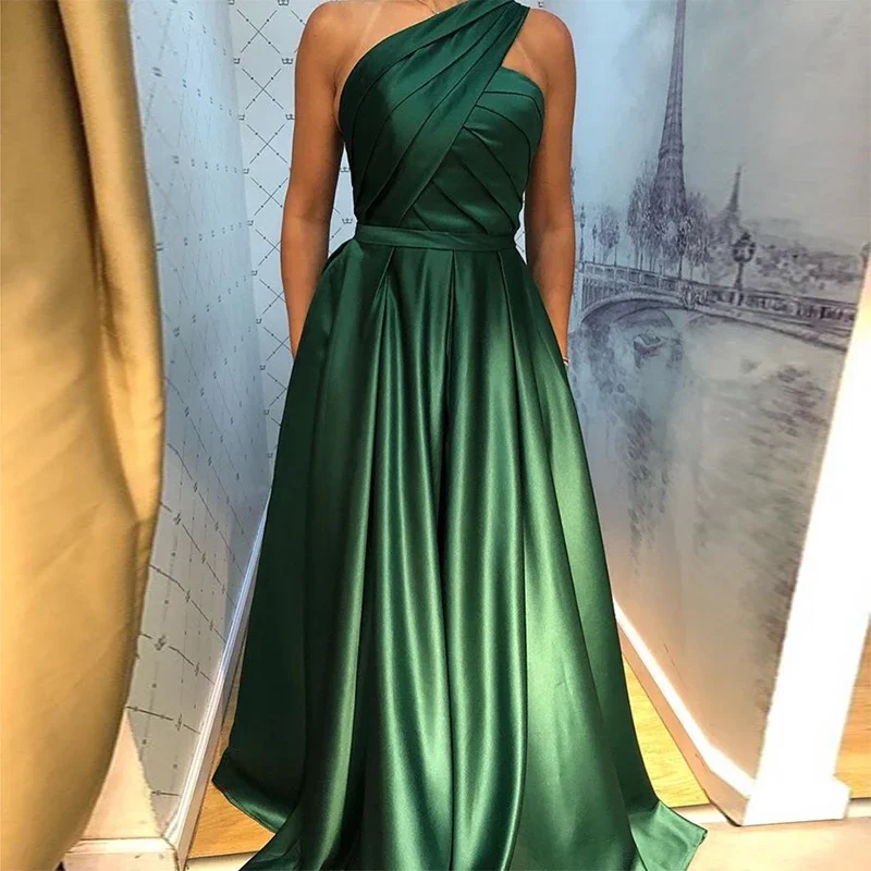 High Split Backless Elegant One Shoulder Sexy Satin Evening Gown Custom
