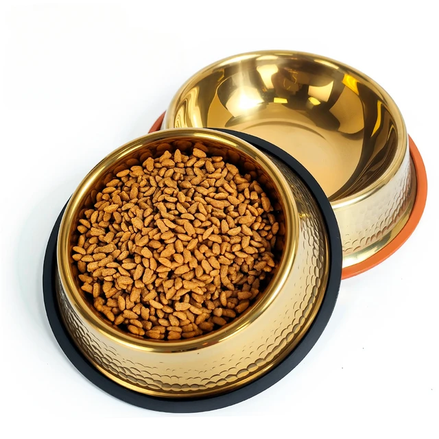 Large Capacity Gold Plated Stainless Steel Pet Bowl Dog Household Rice Bowl Cat And Dog Drinking Basin