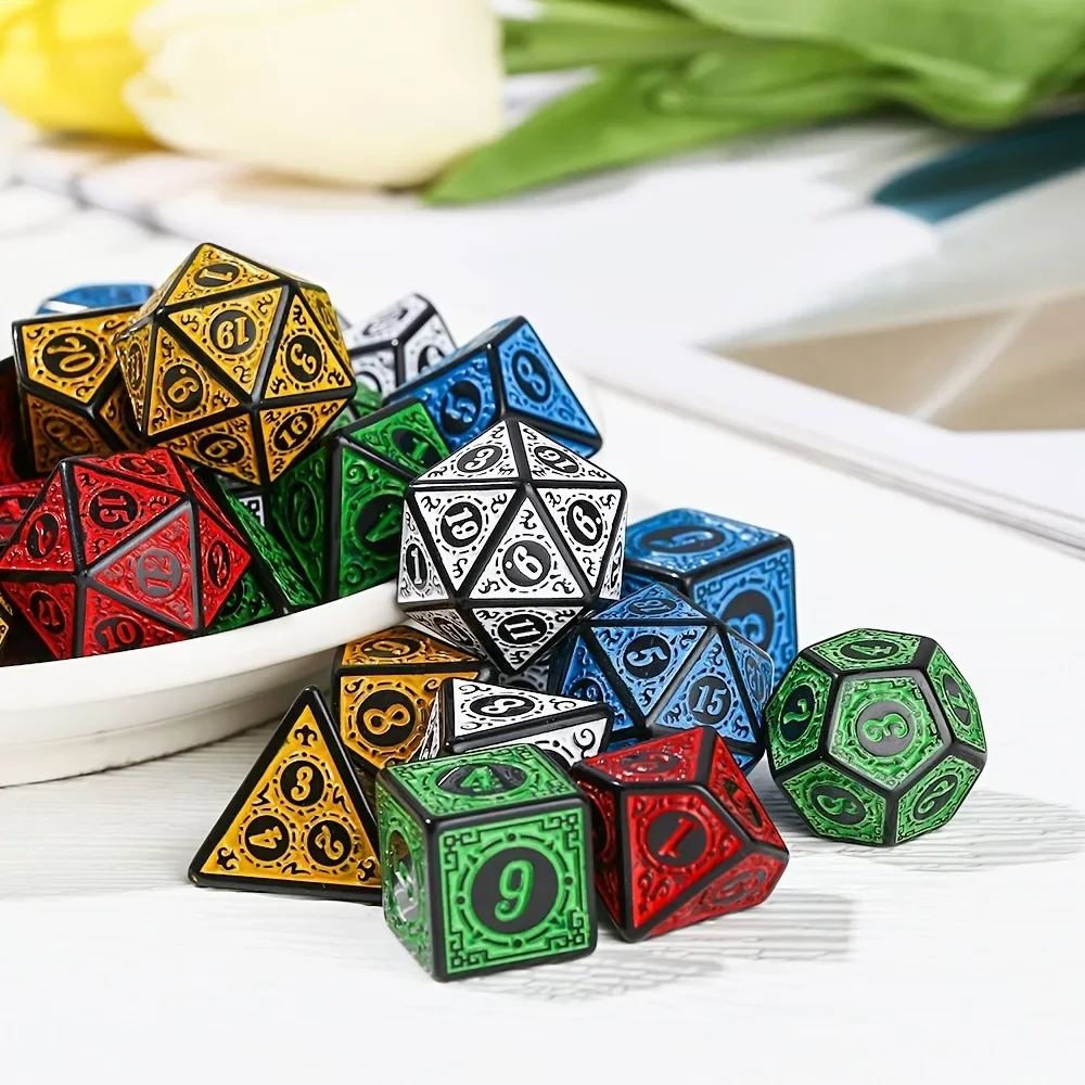 Polyhedral Carved Pattern Dice Set 7 Pcs D4 D6 D8 D10 D% D12 D20 For Game game dice,dice set,acrylic dice