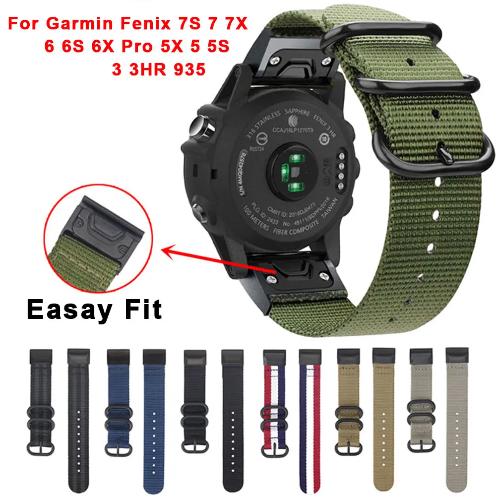 

20 22 26mm Nylon Strap For Garmin Fenix 7X 6 6X Pro 5 5X Plus 3 HR 7S 6S 5S Watch Bracelet Loop For Forerunner 935 945 Wristband