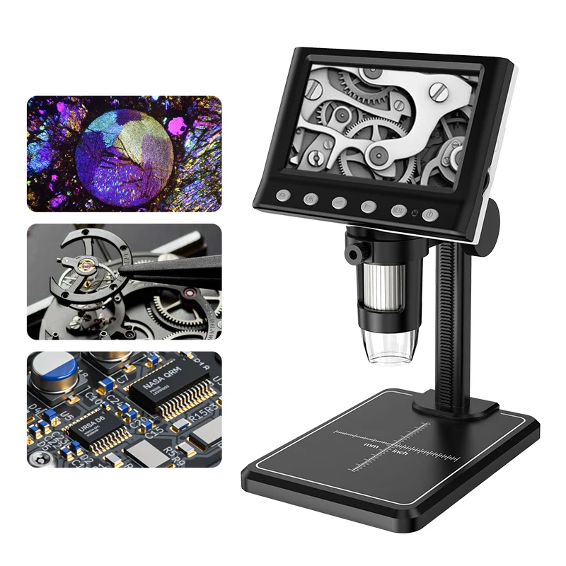 Digital Microscope 4.3 In LCD 40-1000X Coin Microscope USB Magnifier with High Stand 8 LED For Kids