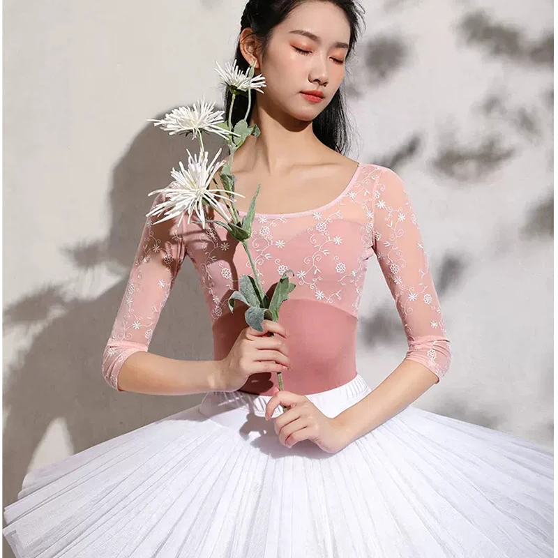 Dance Leotard Adult Gymnastics Leotard Half Sleeve Swimsuit for Dancing Ballerina