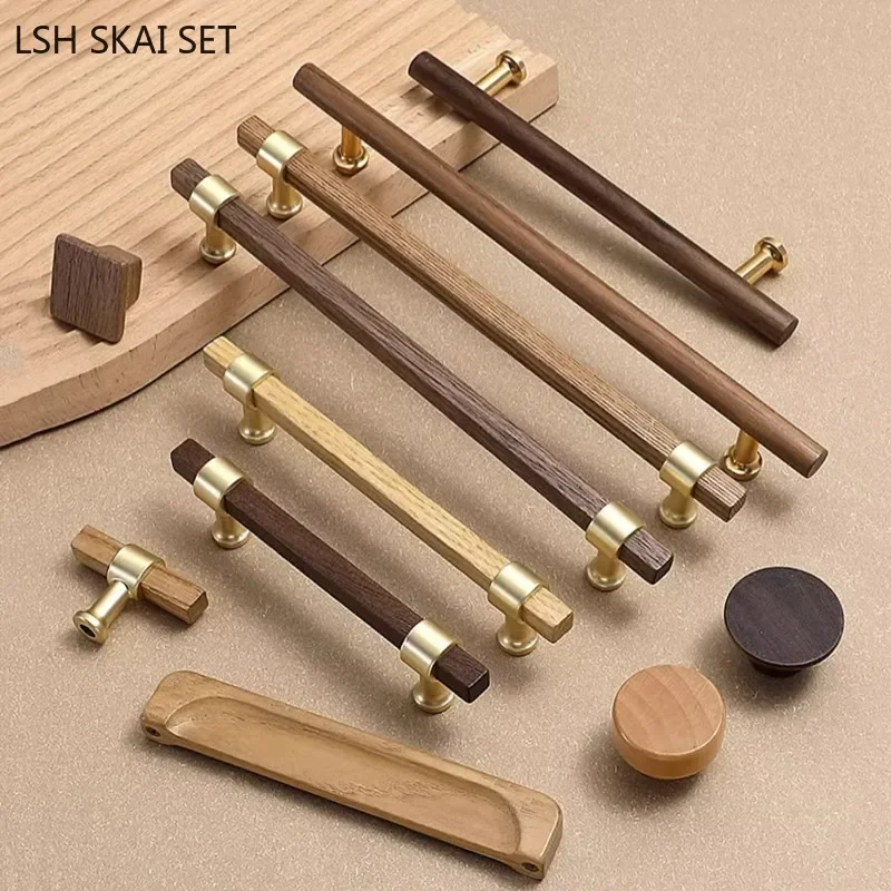 1Pc High-grade Kitchen Cabinet Door Handle Solid Wood Drawer Knobs Wardrobe Handles Furniture Hardware Pulls with Screw