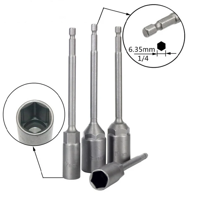 Socket 150mm Hexagon Nut Driver Drill Bit Adapter 5.5-19mm For Electric Wrench Extension Sleeve Repair Manual Tools 4