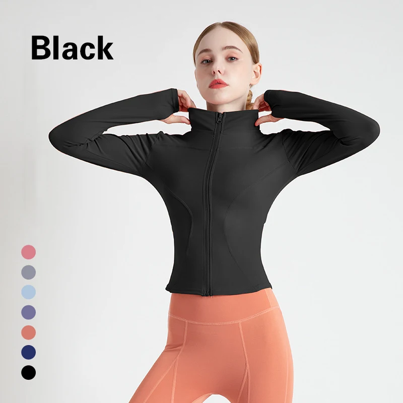 New Women's Quick Dry Activewear Stand Collar Slim Fit Gym Wear Long Sleeve Breathable Yoga Top Professional Running Tracksuit 6