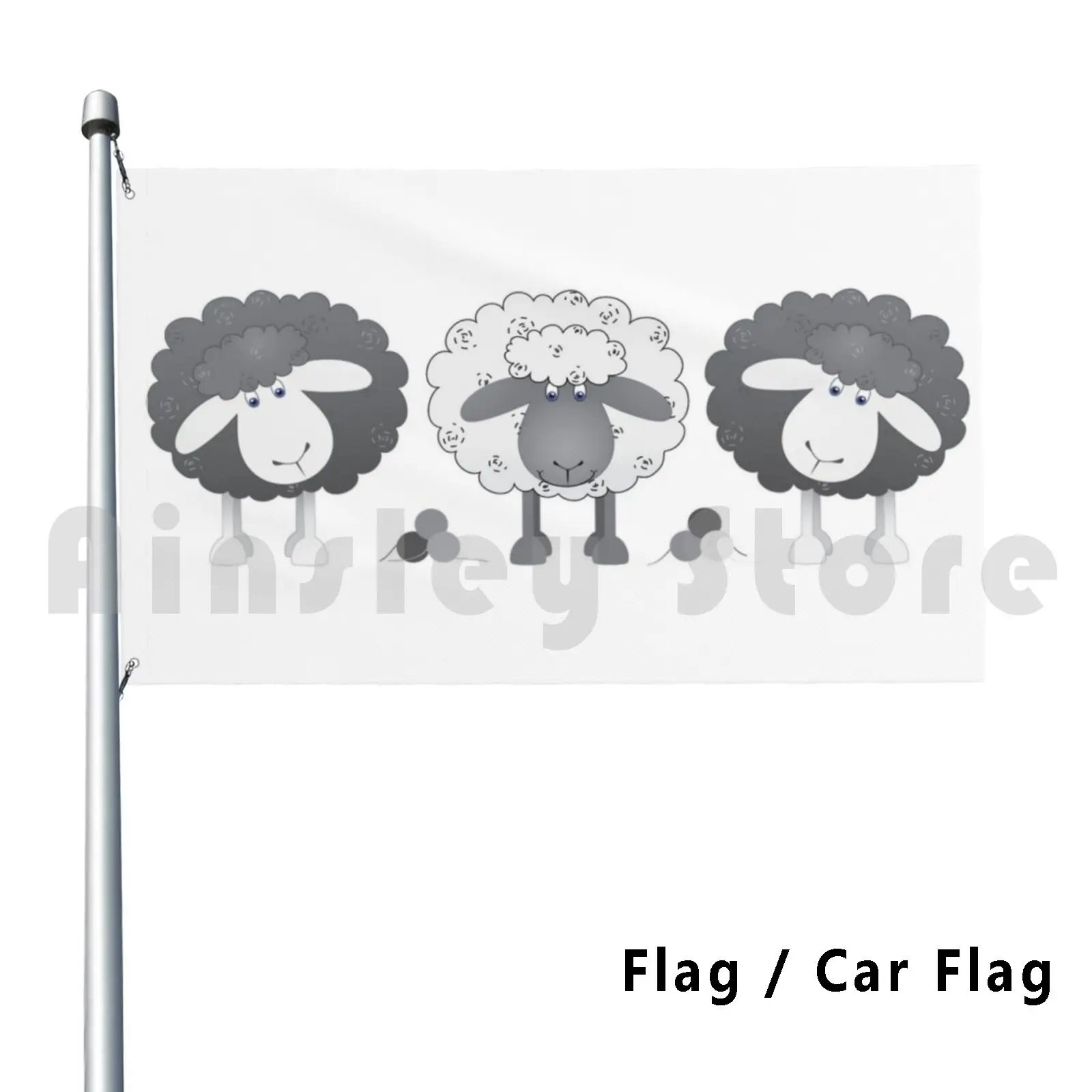 Flag Car Flag Trio Of Sheep. 1064 Sheep Ewe Lambs Cute Sheep Image Sheep Illustratration Fluffy